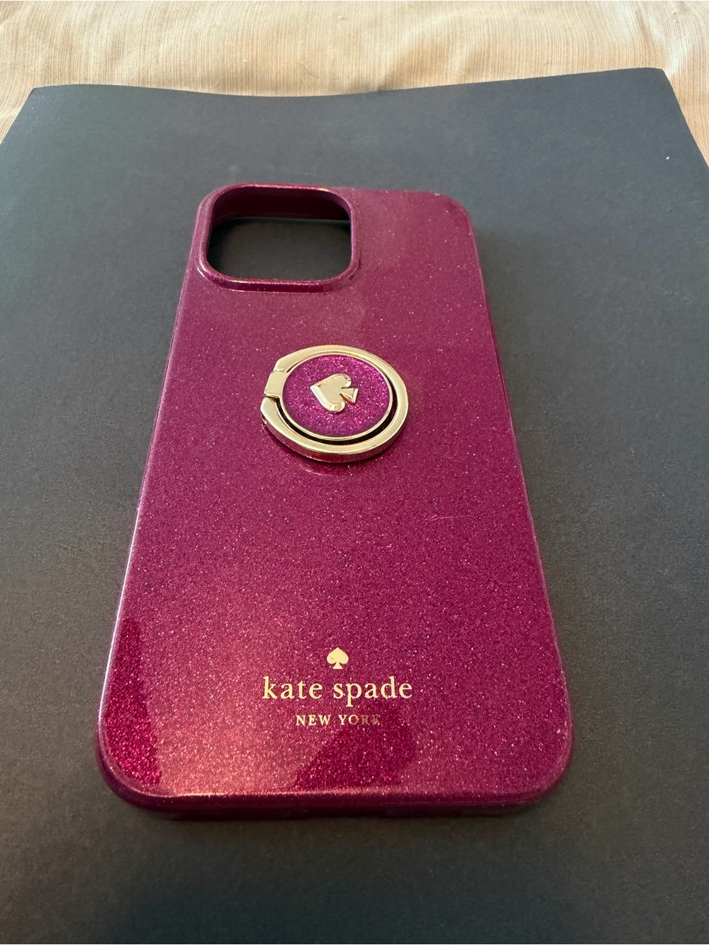 kate spade Glitter Plum Phone Case with Gold Ring Holder 15 pro max